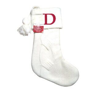 St. Nicholas Square 21 inch White Knitted Initial D Monogram Christmas Stocking